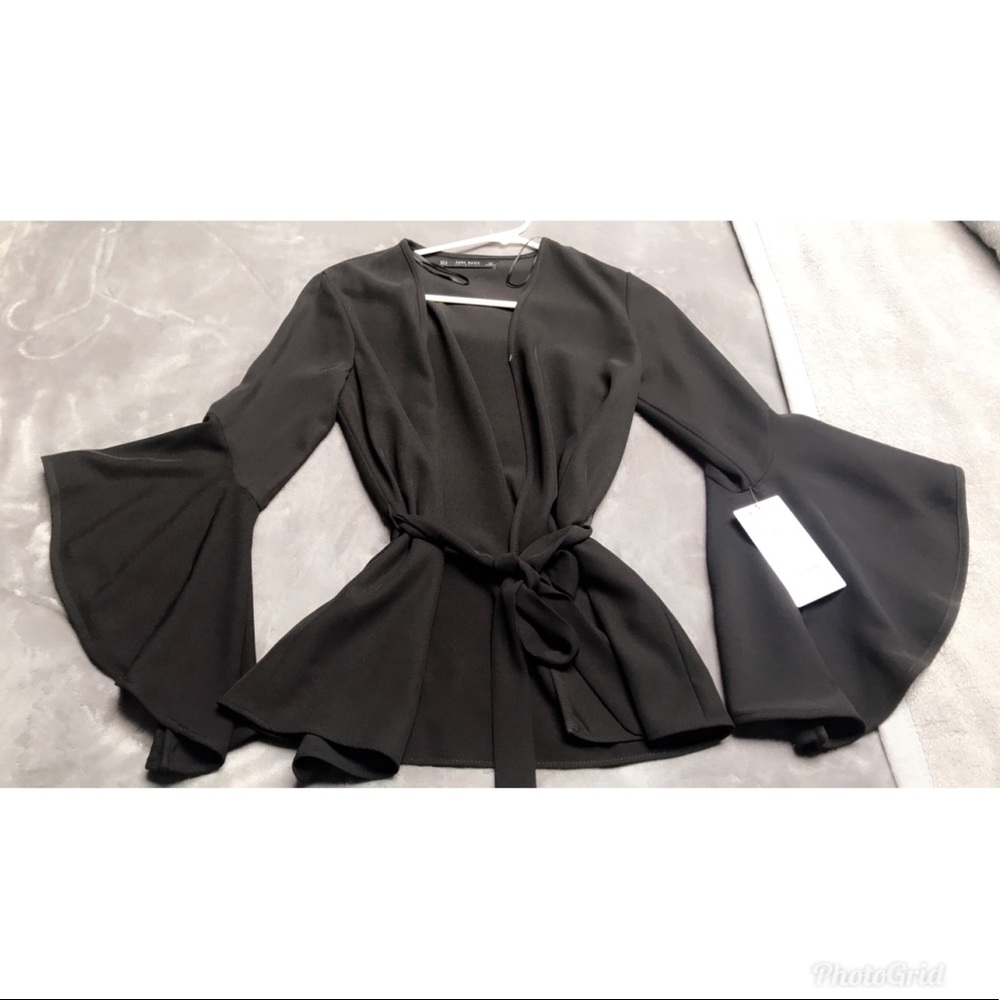 Zara Basic tie waist belled sleeve cardigan